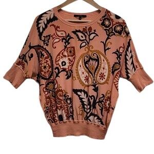 Gucci Knit Top Womens S Paisley Silk Cashmere Wool Salmon Black Italy Designer